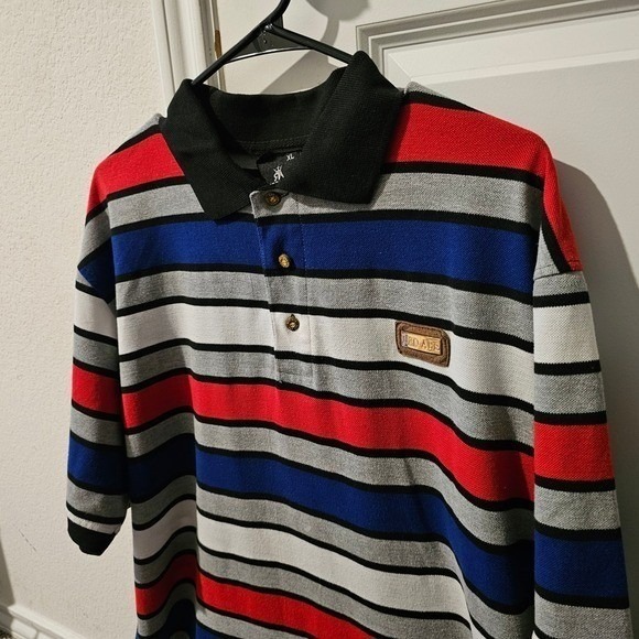 RED APE Men's XL Multi Stripe Short Sleeve Polo Shirt Red Blue Gray White Black - Picture 2 of 6